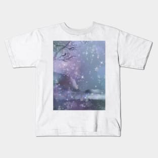 snowfall at the edge of the dark forest Kids T-Shirt